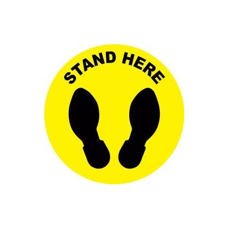 Ergomat Stand Here Sign, 8'' Round, Vinyl Adhesive DSV-SIGN 64-SD-N